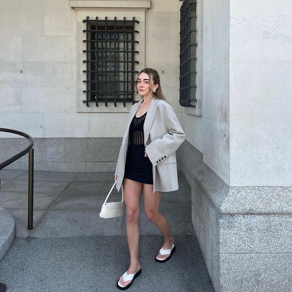 Zara Taupe Gray Oversized Vented Linen Blend Blazer - Picture 4 of 16
